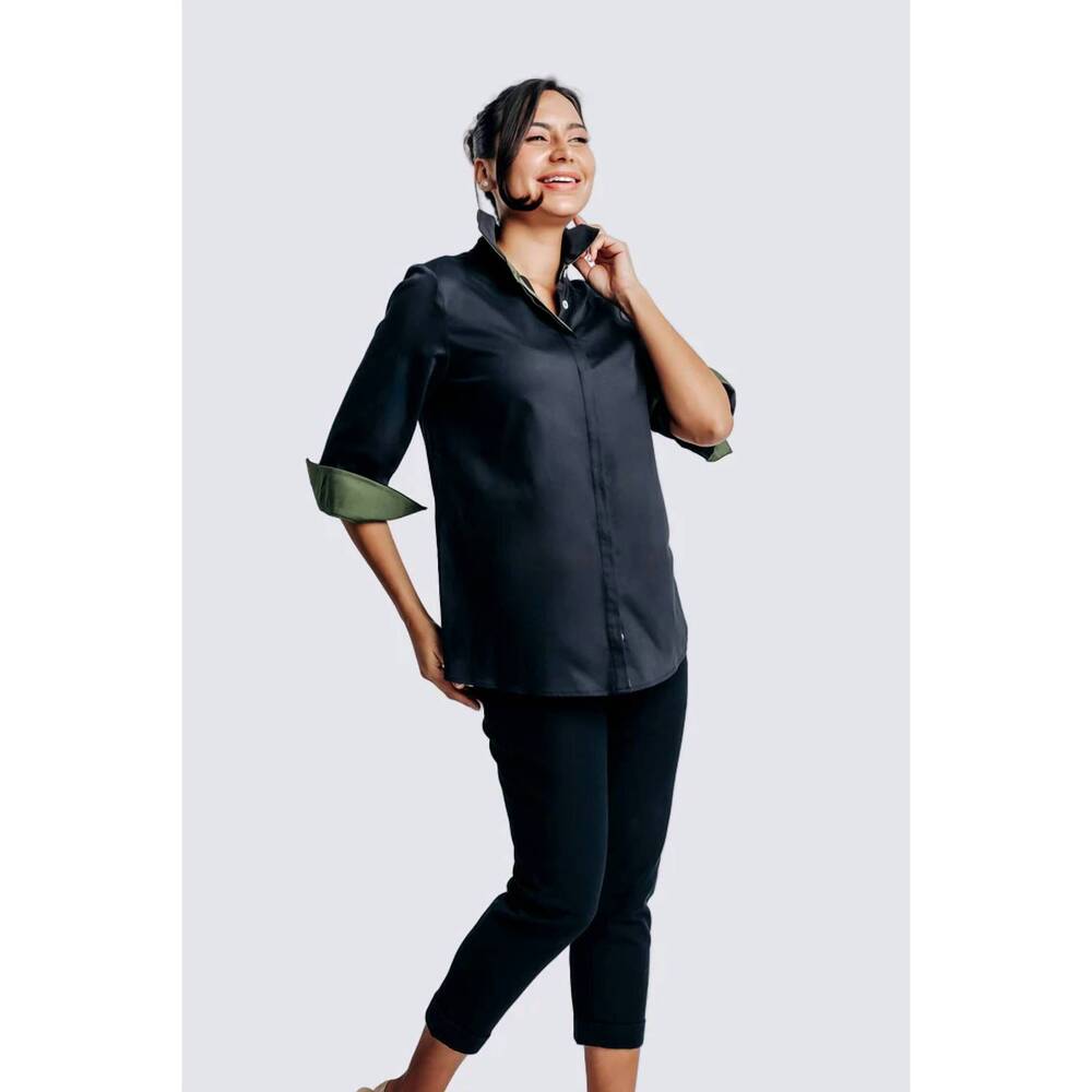 NEW PERLAVERA blair buttondown shirt in black